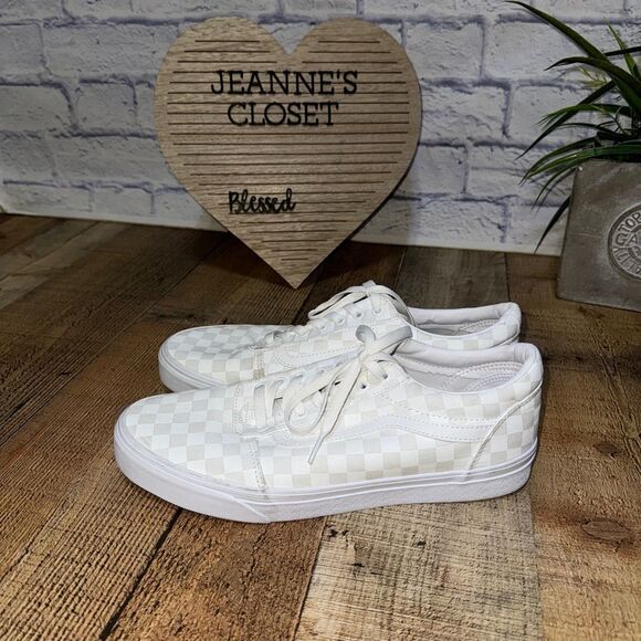 Vans Checkered Checkerboard Lace Up Sneakers White on White Mens 11.5 - Picture 8 of 11